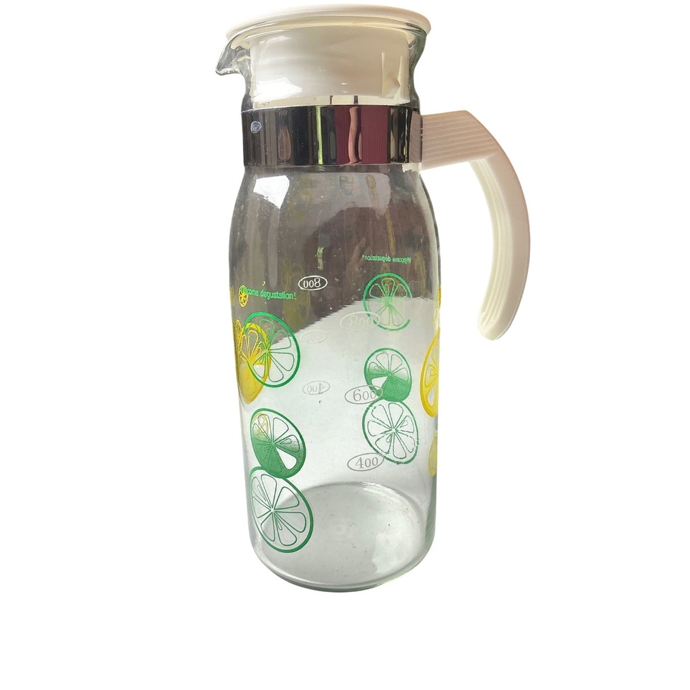 Vintage Pyrex Pitcher with Lid and Handle Citrus Lemon Lime Print 800ml Carafe - Picture 6 of 6